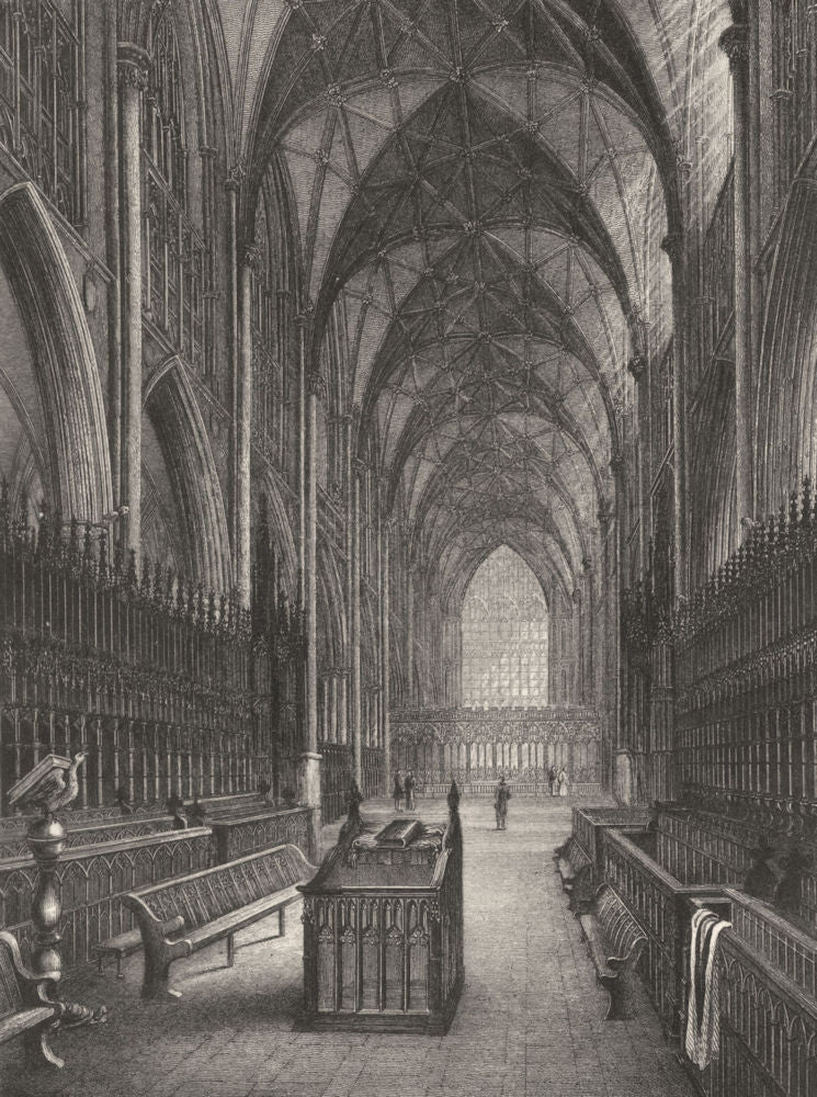 YORKSHIRE. York Cathedral, Choir looking East c1842 old antique print picture